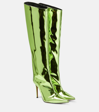 Shop Alexandre Vauthier Mirrored Leather Knee-high Boots In Green