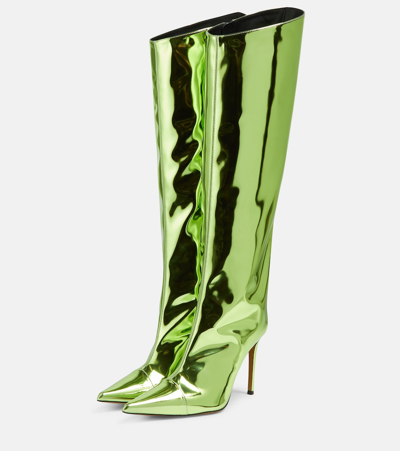 Shop Alexandre Vauthier Mirrored Leather Knee-high Boots In Green