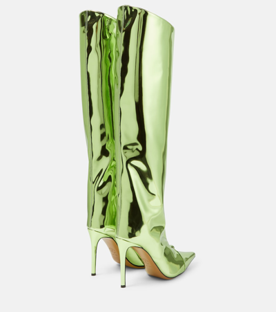 Shop Alexandre Vauthier Mirrored Leather Knee-high Boots In Green