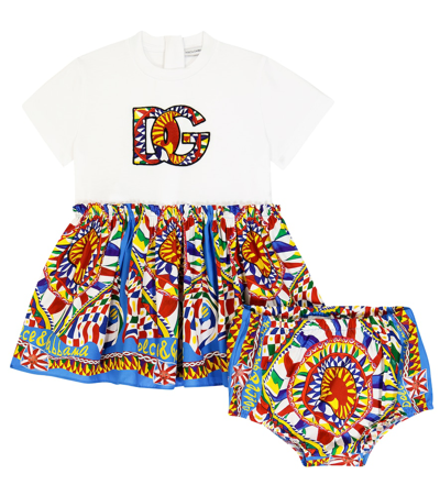 Shop Dolce & Gabbana Baby Carretto Cotton Dress And Bloomers Set In Multicoloured