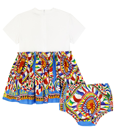 Shop Dolce & Gabbana Baby Carretto Cotton Dress And Bloomers Set In Multicoloured