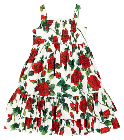Shop Dolce & Gabbana Floral Cotton Dress In Red