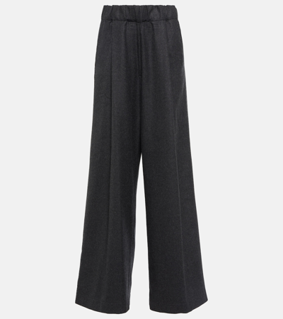 Shop Dries Van Noten High-rise Flannel Wool Wide-leg Pants In Grey
