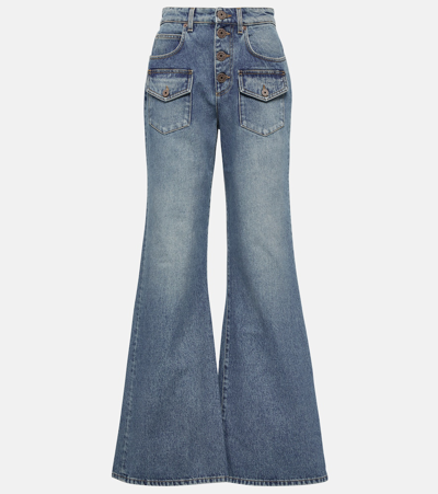Shop Balmain High-rise Flared Jeans In Blue