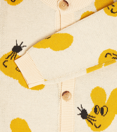 Bobo Choses Beige Mouse-intarsia Cotton-knit Cardigan 9-24 Months In Multicoloured