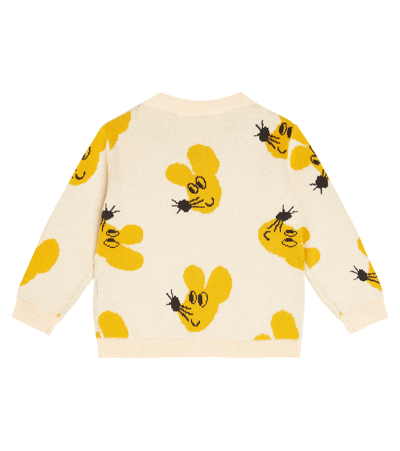 Bobo Choses Beige Mouse-intarsia Cotton-knit Cardigan 9-24 Months In Multicoloured