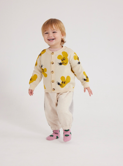 Bobo Choses Beige Mouse-intarsia Cotton-knit Cardigan 9-24 Months In Multicoloured