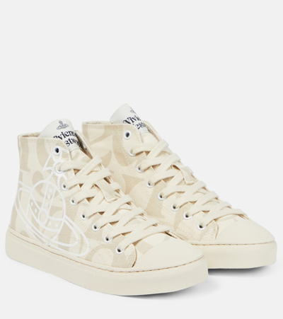 Shop Vivienne Westwood Logo Printed Canvas High-top Sneakers In Neutrals