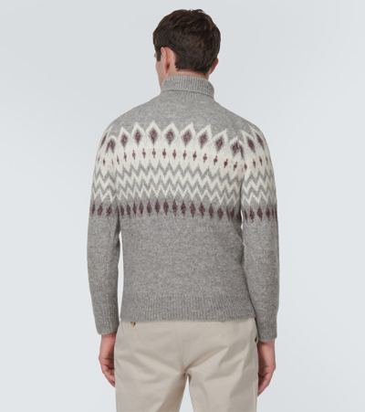 Shop Brunello Cucinelli Icelandic Jacquard Turtleneck Sweater In Grey