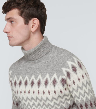 Shop Brunello Cucinelli Icelandic Jacquard Turtleneck Sweater In Grey