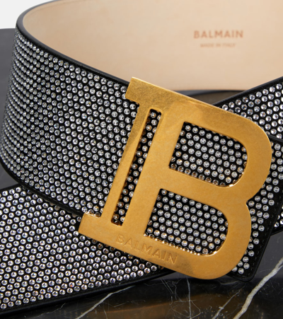 Shop Balmain B-belt Embellished Suede Belt In Black