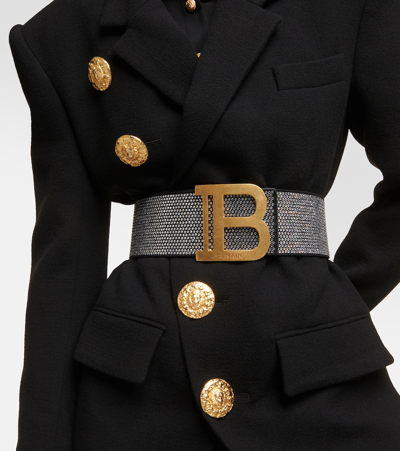 Shop Balmain B-belt Embellished Suede Belt In Black
