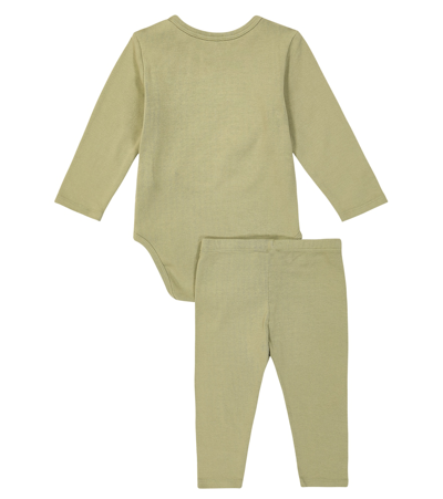 Bobo Choses Baby The Elephant Cotton-blend Bodysuit, Leggings, And Socks Set In Green