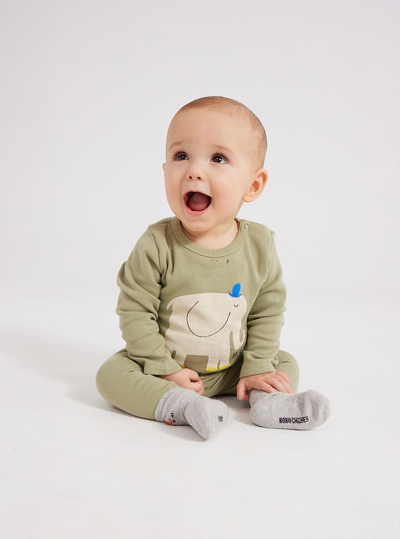 Bobo Choses Baby The Elephant Cotton-blend Bodysuit, Leggings, And Socks Set In Green