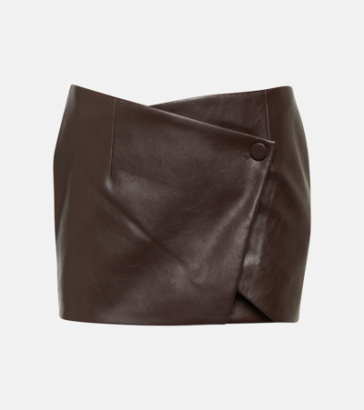 Shop Aya Muse Mille Faux Leather Wrap Miniskirt In Brown