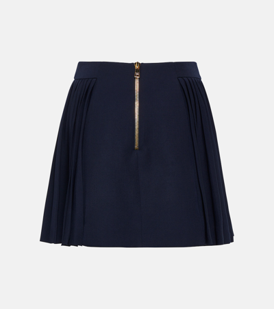 Shop Balmain Pleated Virgin Wool Miniskirt In Blue