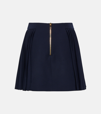 Balmain Button-embellished Pleated Wool Mini Skirt In Blue