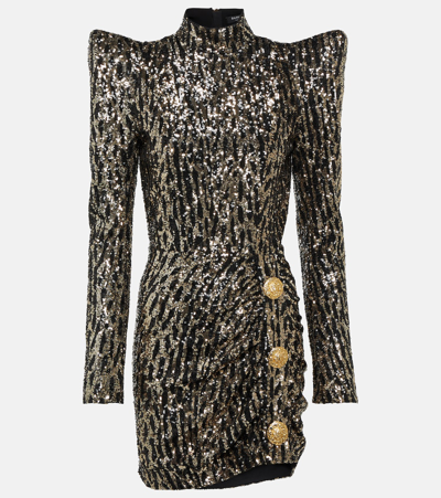 Shop Balmain Sequined Minidress In Multicoloured