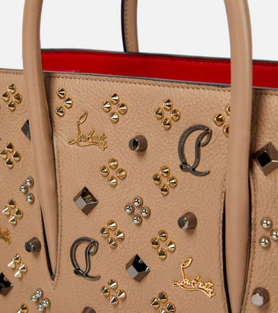 Shop Christian Louboutin Paloma Medium Embellished Leather Tote Bag In Beige