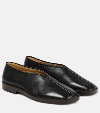 Shop Lemaire Piped Leather Loafers In Black