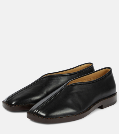 Shop Lemaire Piped Leather Loafers In Black