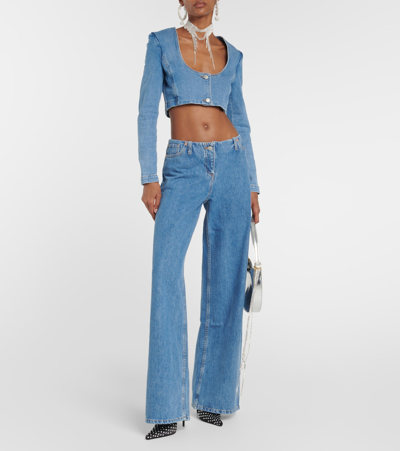 Shop Magda Butrym Cropped Denim Top In Blue