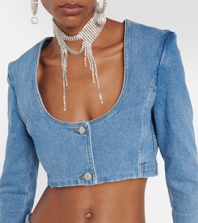 Shop Magda Butrym Cropped Denim Top In Blue