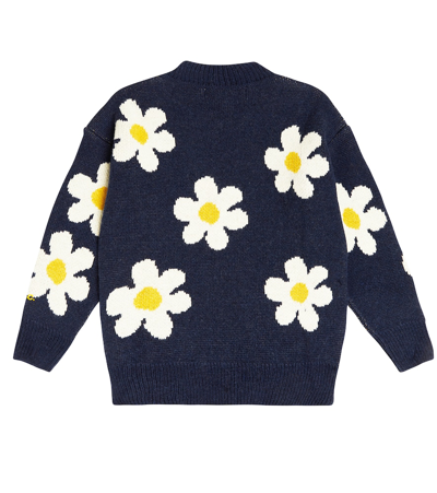 Shop Bobo Choses Floral Intarsia Wool-blend Sweater In Blue