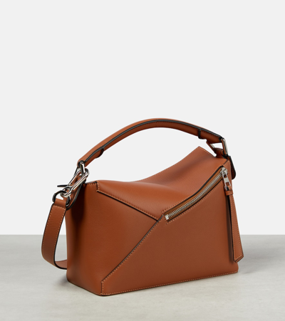 Shop Loewe Puzzle Edge Small Leather Tote Bag In Brown
