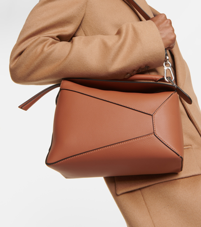 Shop Loewe Puzzle Edge Small Leather Tote Bag In Brown