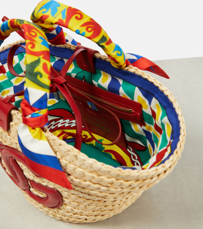 Shop Dolce & Gabbana Kendra Small Carretto Straw Basket Bag In Multicoloured