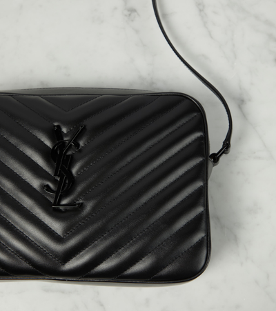 Saint Laurent Lou Medium Quilted Patent Leather Camera Bag In Black