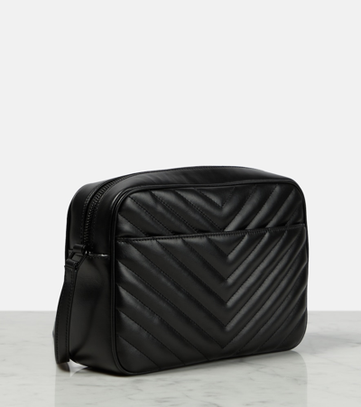 Saint Laurent Lou Medium Quilted Patent Leather Camera Bag In Black