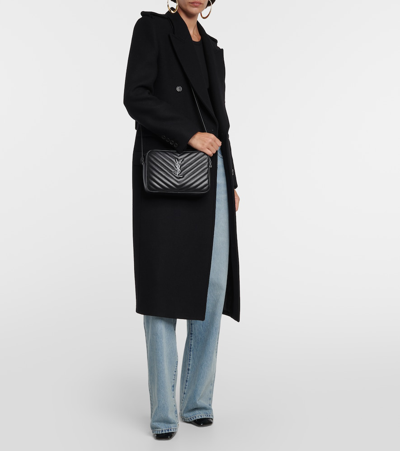 Saint Laurent Lou Medium Quilted Patent Leather Camera Bag In Black