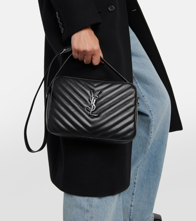 Saint Laurent Lou Medium Quilted Patent Leather Camera Bag In Black