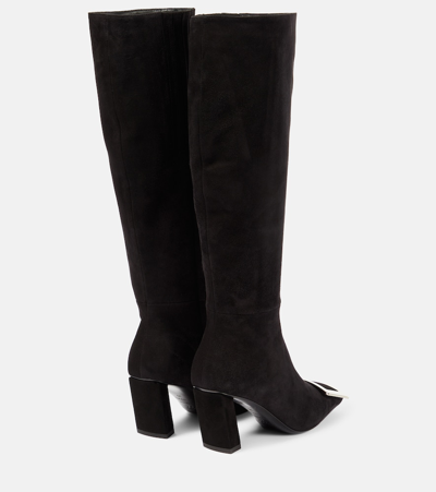Shop Roger Vivier Belle Vivier Suede Knee-high Boots In Black