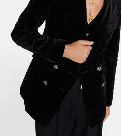 Shop Etro Double-breasted Velvet Blazer In Black