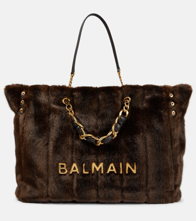 Shop Balmain 1945 Faux Fur Tote Bag In Brown