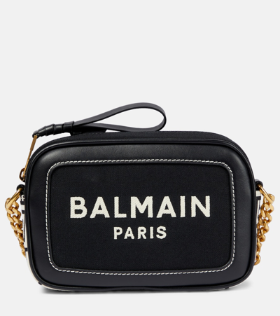 Shop Balmain B-army Canvas And Leather Shoulder Bag In Black