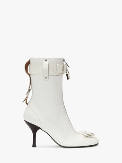 Shop Jw Anderson Padlock Ankle Heel Boots In White