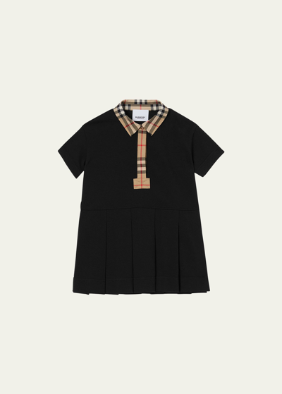 Shop Burberry Girl's Sigrid Vintage Check Polo Shirt Dress In Black
