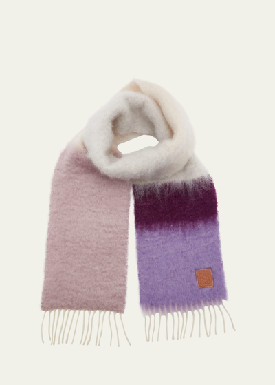 Shop Loewe Color-block Stripe Wool & Mohair Scarf In Purple Multicolor
