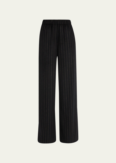 Shop Jason Wu Striped High-rise Wide-leg Pants In Black/chalk Strip