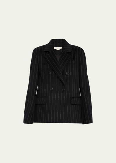 Shop Jason Wu Double-breasted Pinstripe Wool-blend Blazer In Black/chalk Strip