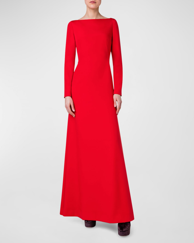 Shop Akris Red Long-sleeve Godet Back Gown In Ruby Red