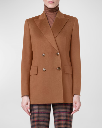 Shop Akris Nadine Cashmere Double-breasted Jacket In Vicuna
