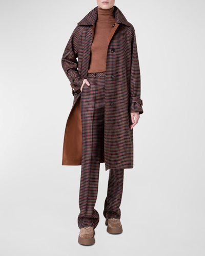 Shop Akris Reversible Wool Check Trench Coat With Silk Taffeta Lining In Vicuna-multicolor