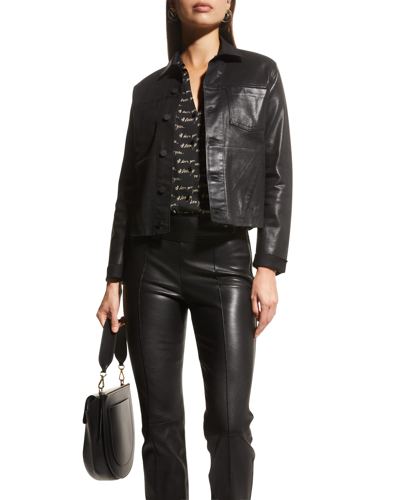Shop L Agence Janelle Slim Coated Jacket In Saturated Bl