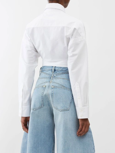 Shop Alaïa Cropped Cotton Wrap Shirt In White