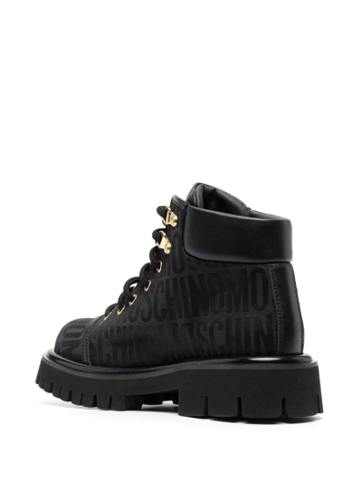 Shop Moschino Jacquard-logo Boots In Black
